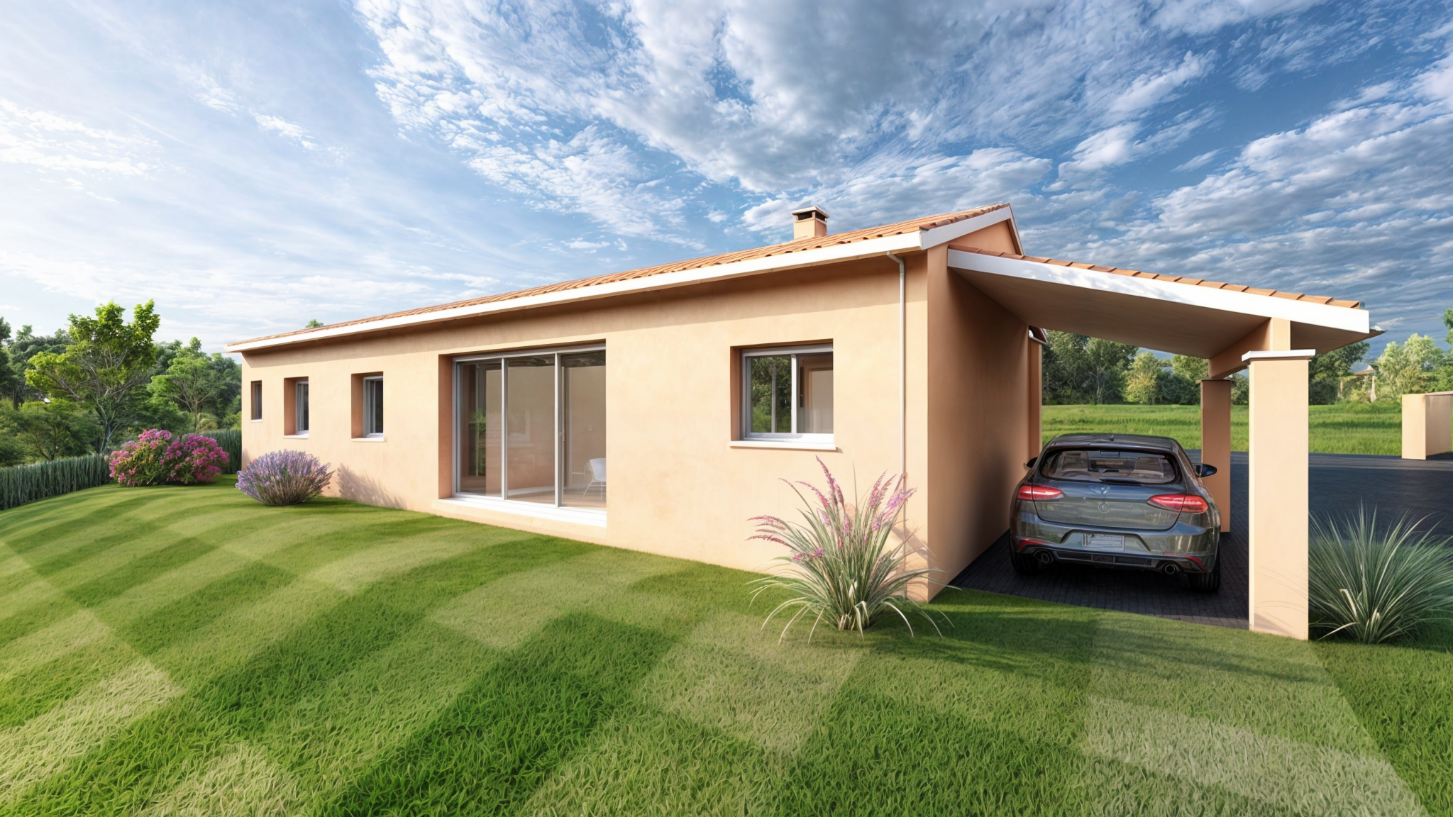 maison traditionnelle en rez de chaussée avec carport